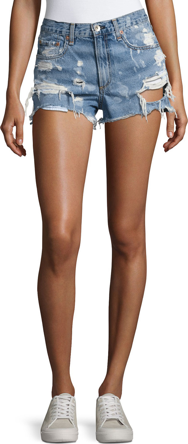 Rag & Bone Justine Destroyed Denim Shorts, Indigo