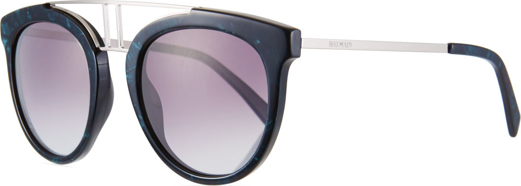 Balmain Round Gradient Acetate & Metal Double-Bridge Sunglasses