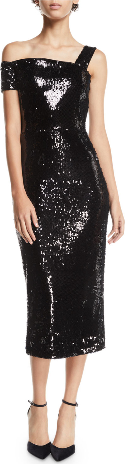 MILLY Ella Double-Sided Sequin One-Shoulder Dress