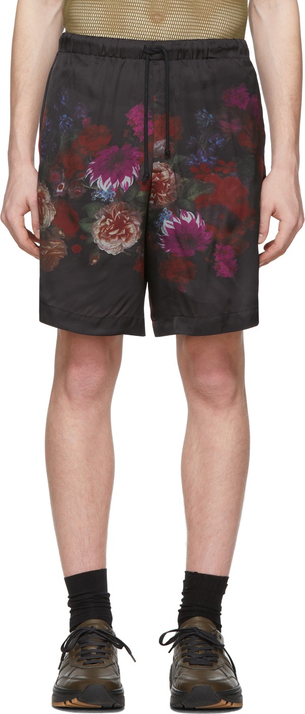 Dries Van Noten Black Floral Piper Shorts