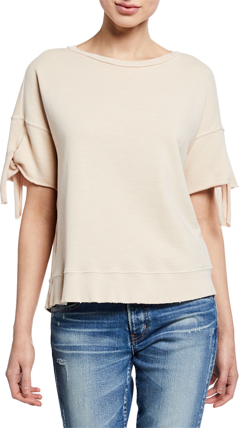 AMO Short-Sleeve Tie-Cuff Sweatshirt