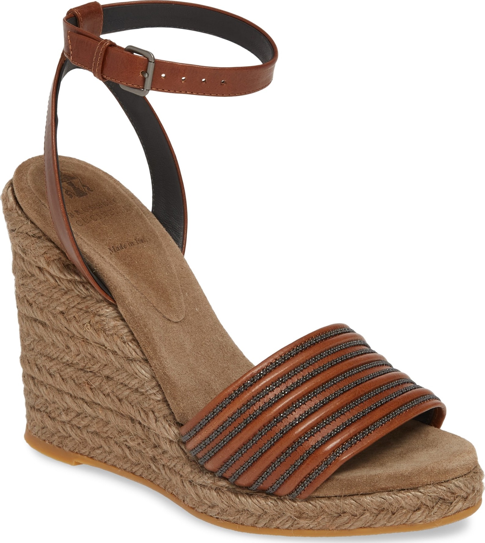 Brunello Cucinelli Monili Wedge Espadrille Sandal