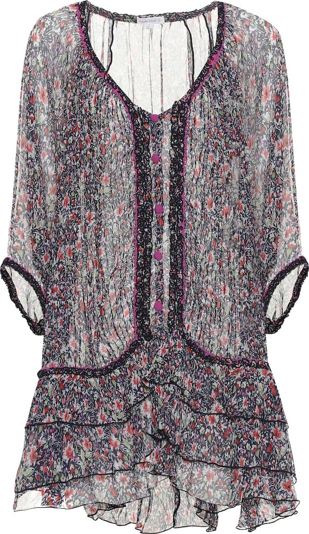 Poupette St Barth Bety floral silk poncho minidress