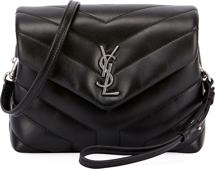 Saint Laurent Loulou Monogram YSL Mini V-Flap Calf Leather Crossbody Bag - Nickel Oxide Hardware