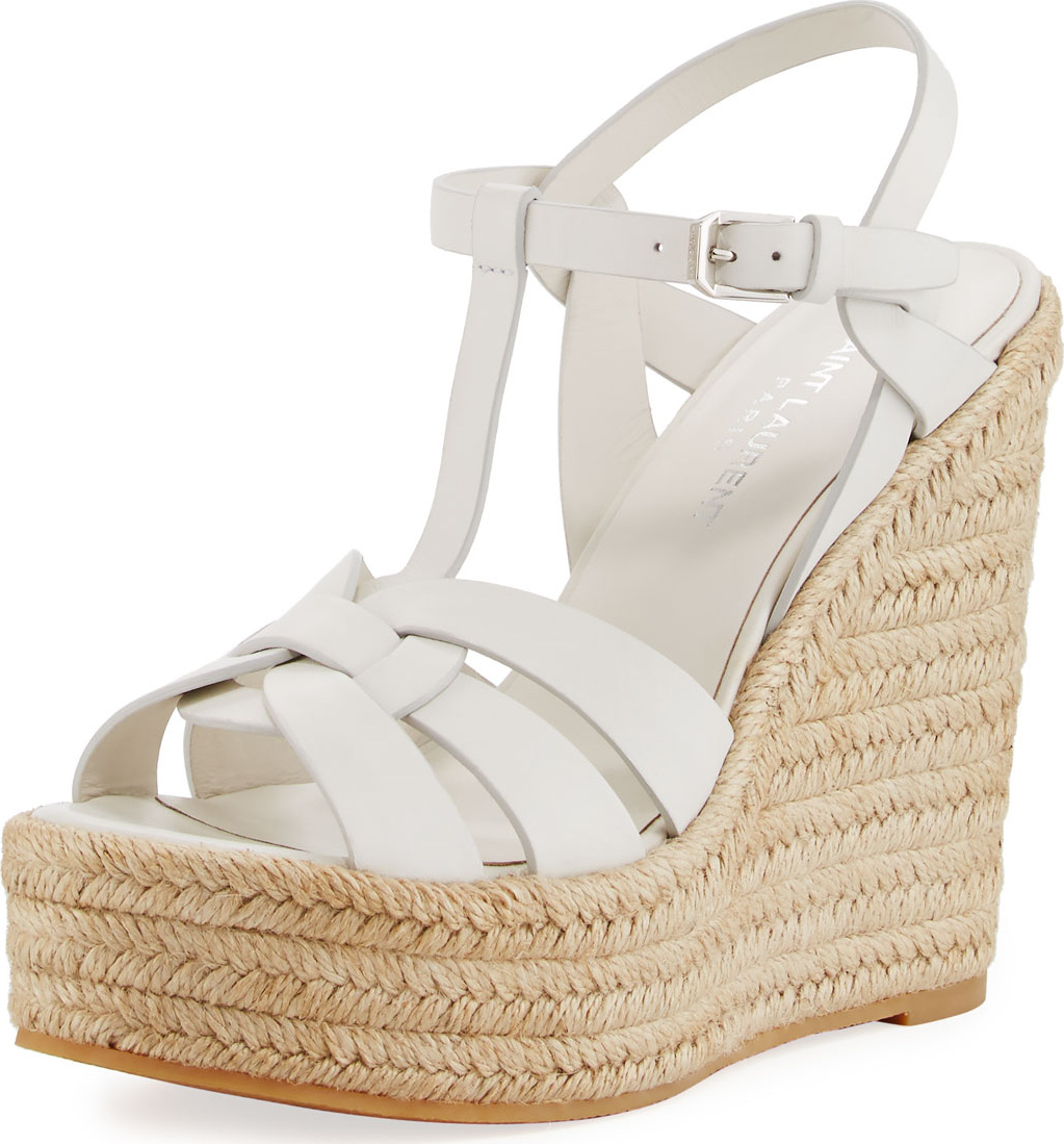 Saint Laurent Tribute Matte Leather Platform Espadrille Sandal