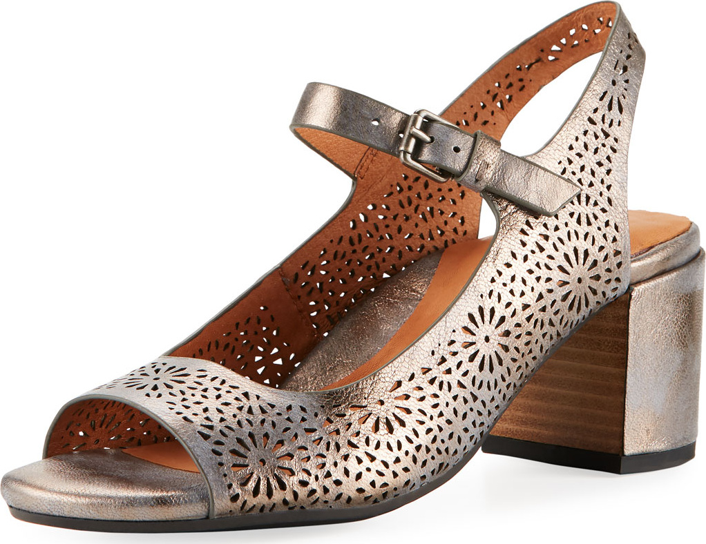 Gentle Souls Cheryl 2 Metallic Leather Chunky-Heel Mary Jane Pumps, Pewter