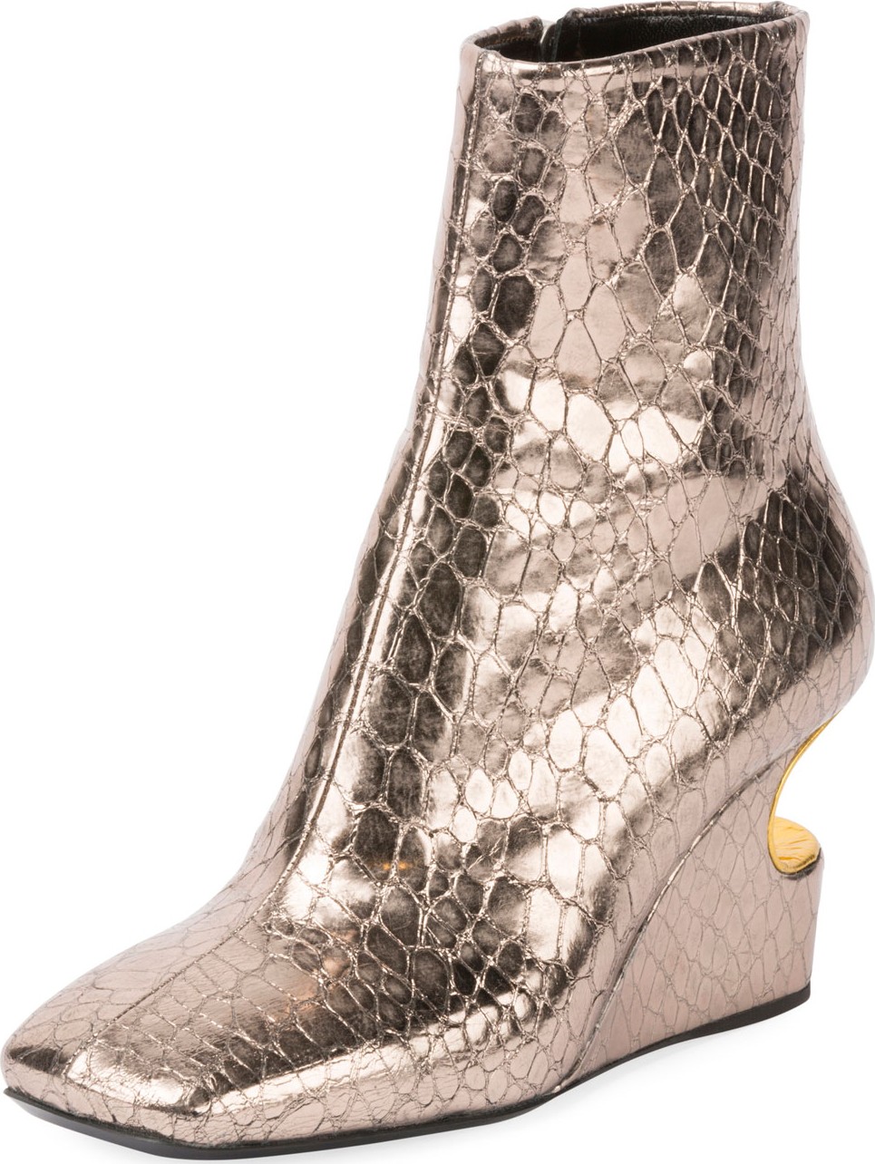 Dries Van Noten Carved-Out Metallic Leather Wedge Booties