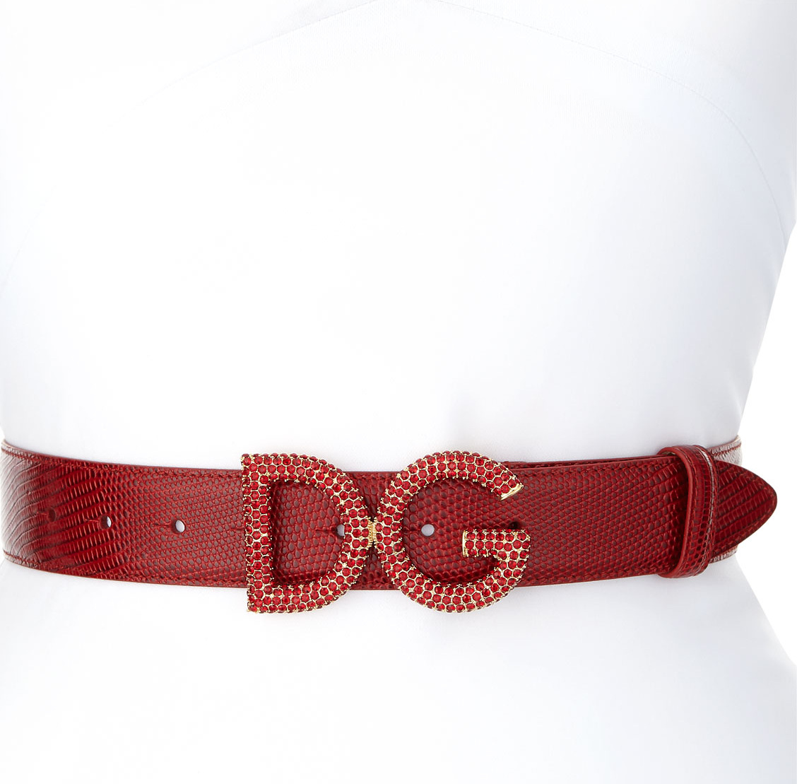Dolce & Gabbana Snake-Embossed Leather Belt w/ Embellished Logo Buckle