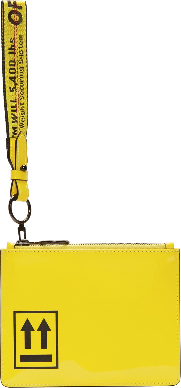 Off White Yellow Patent Pouch