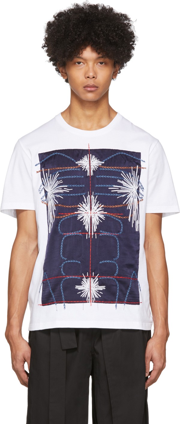 Craig Green White & Navy Embroidered Body T-Shirt