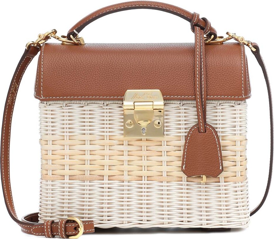 Mark Cross Sara Small leather and rattan tote