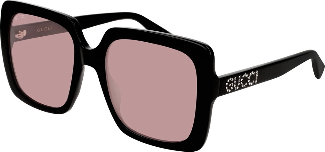 Gucci Square Acetate Sunglasses w/ Swarovski Crystal Logo Temples
