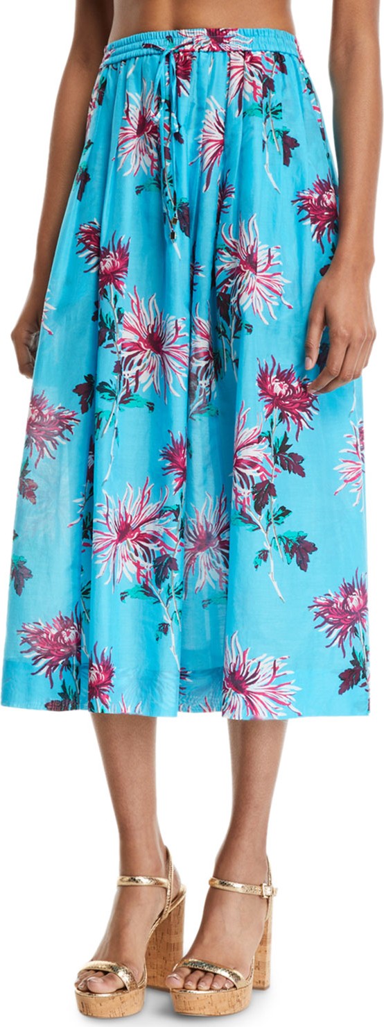 DIANE von FURSTENBERG Drawstring Floral-Print Coverup Midi Skirt