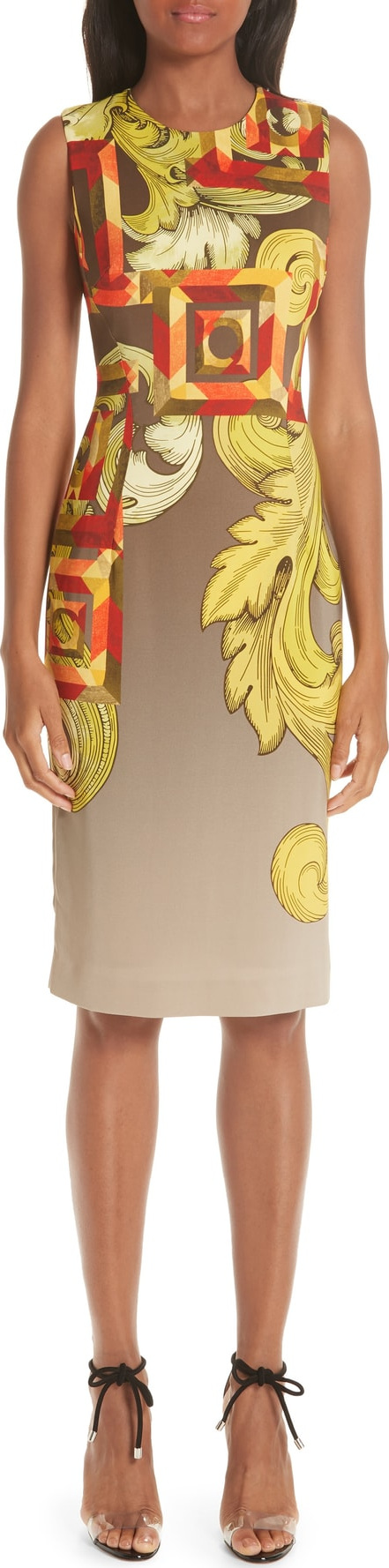 Versace Collection Geometric Scroll Print Sheath Dress