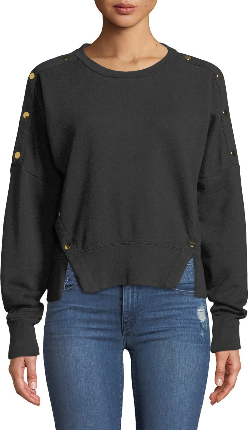 Hudson Snap Cotton Crewneck Pullover Sweater