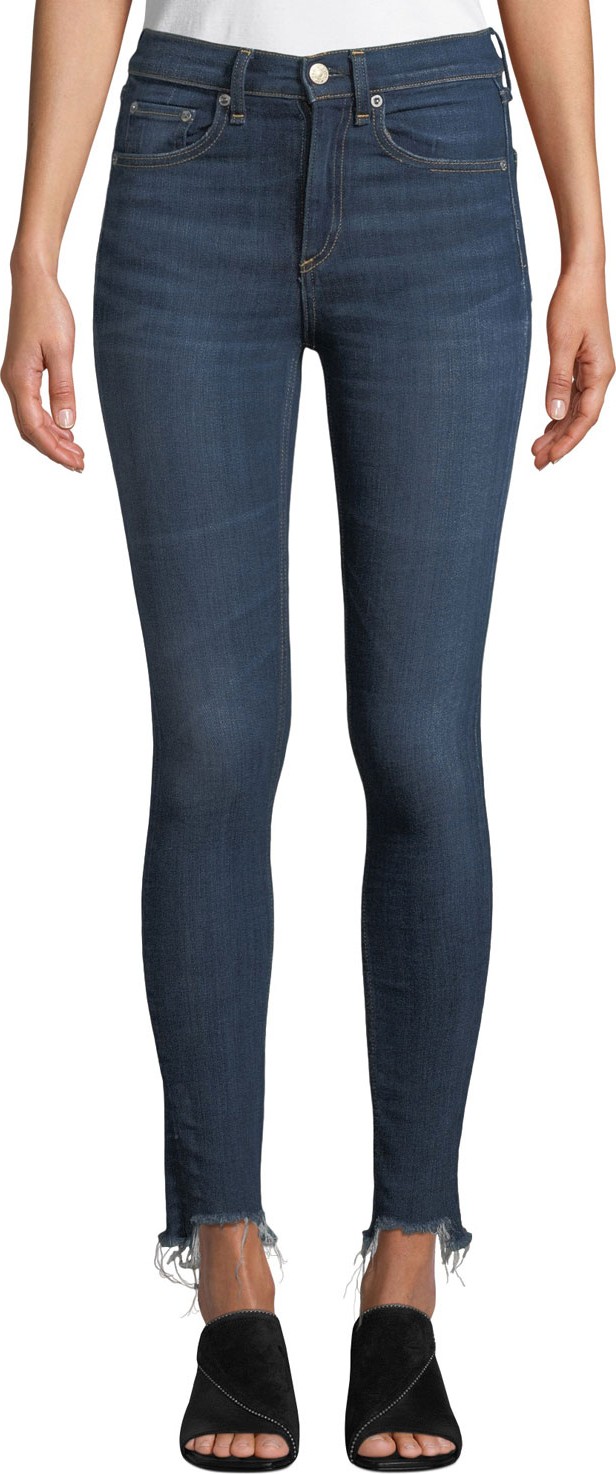 Rag & Bone High-Rise Chewed-Hem Ankle Skinny Jeans