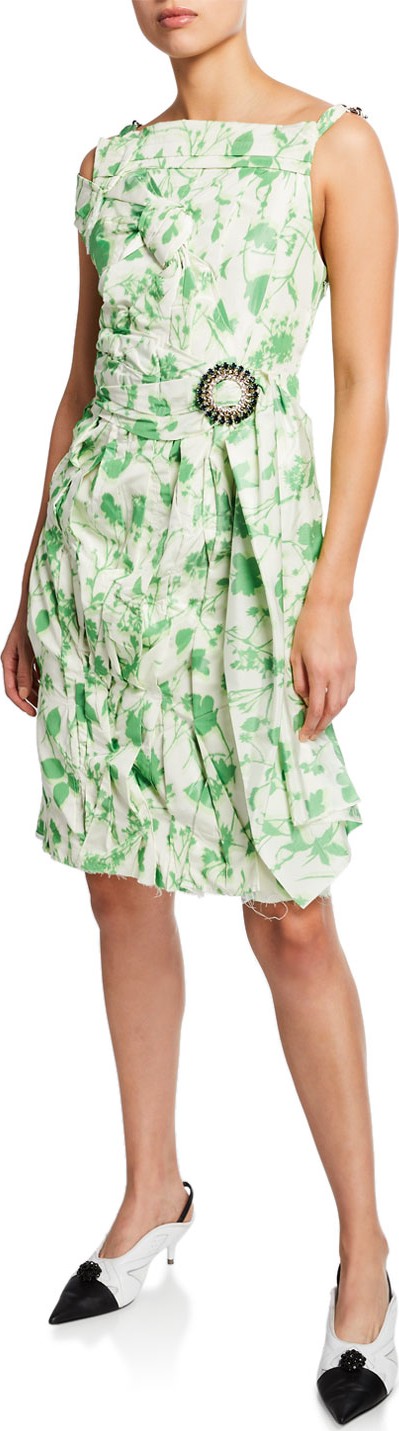 Calvin Klein 205W39NYC Sleeveless Crushed Floral Taffeta Dress