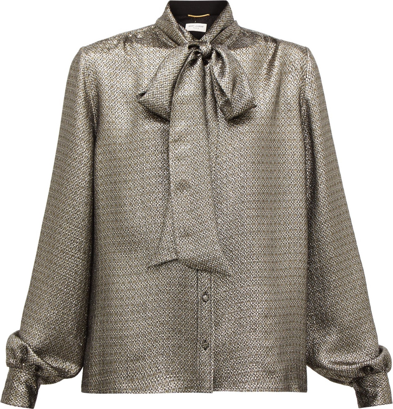 Saint Laurent Pussybow silk-blend lamé blouse