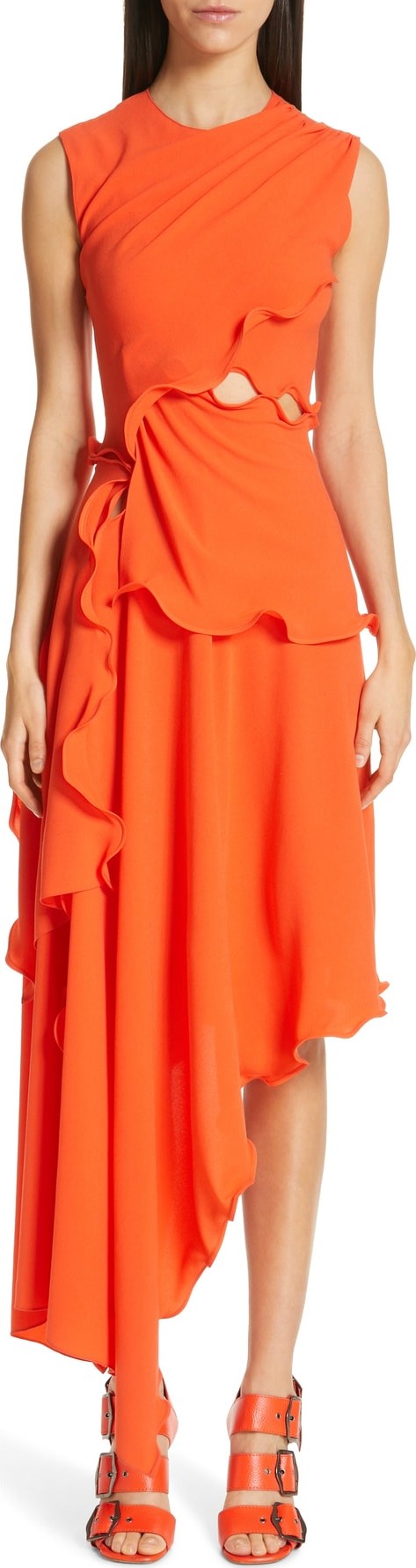 Sies Marjan Ruffle Trim Asymmetrical Crepe Dress