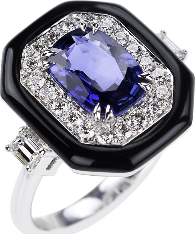 Nikos Koulis 18k White Gold Oui Diamond & Sapphire Ring, Size 6.75