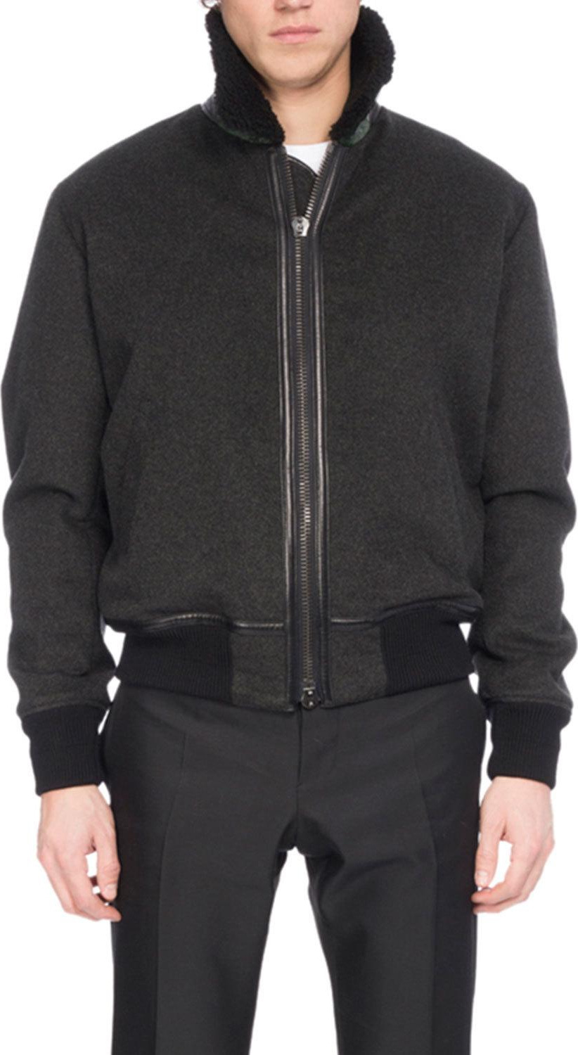 Berluti Felt Bomber Jacket with Shearling & Alligator Trim