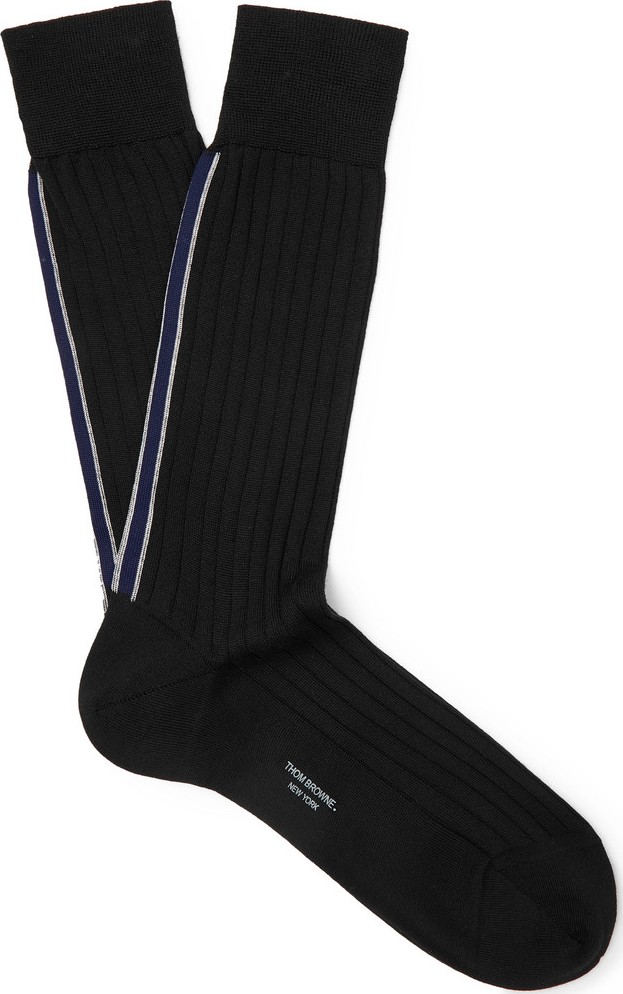 Thom Browne Striped Ribbed Cotton Socks