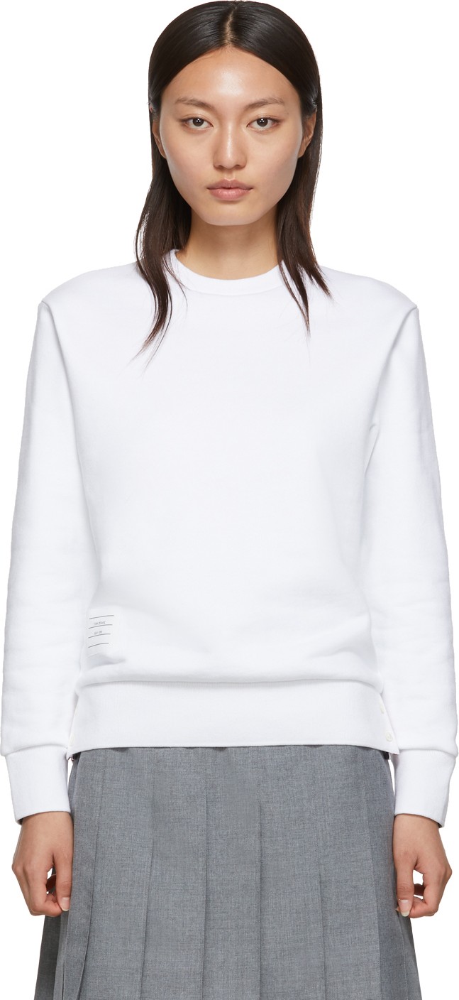 Thom Browne White Classic Loopback Crewneck Sweatshirt