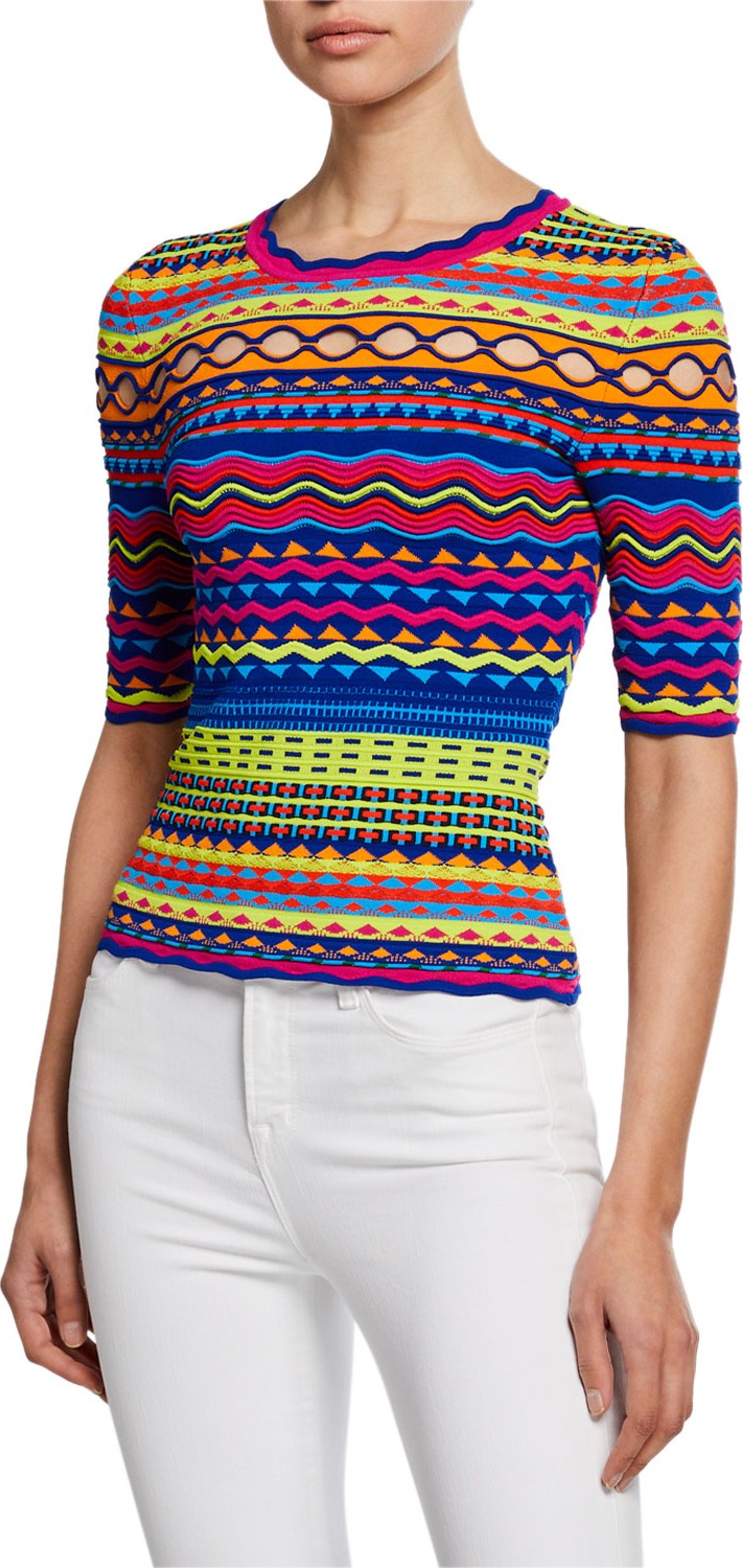 MILLY Technicolor Textured Crewneck Pullover