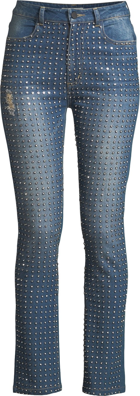 Alice + Olivia Fabrice Studded Straight-Leg Jeans