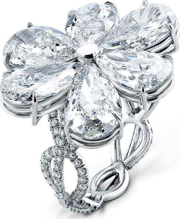 Rahaminov Modern Pear-Shaped Diamond Flower Ring, Size 6.5