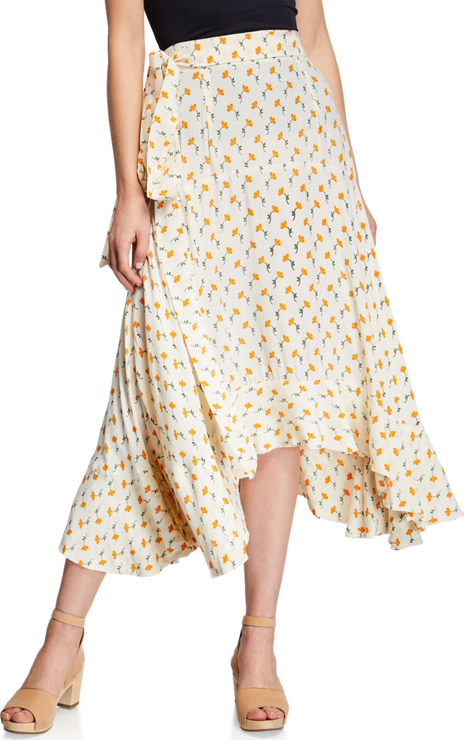 FAITHFULL Kamares Floral-Print Crepe Flounce Skirt