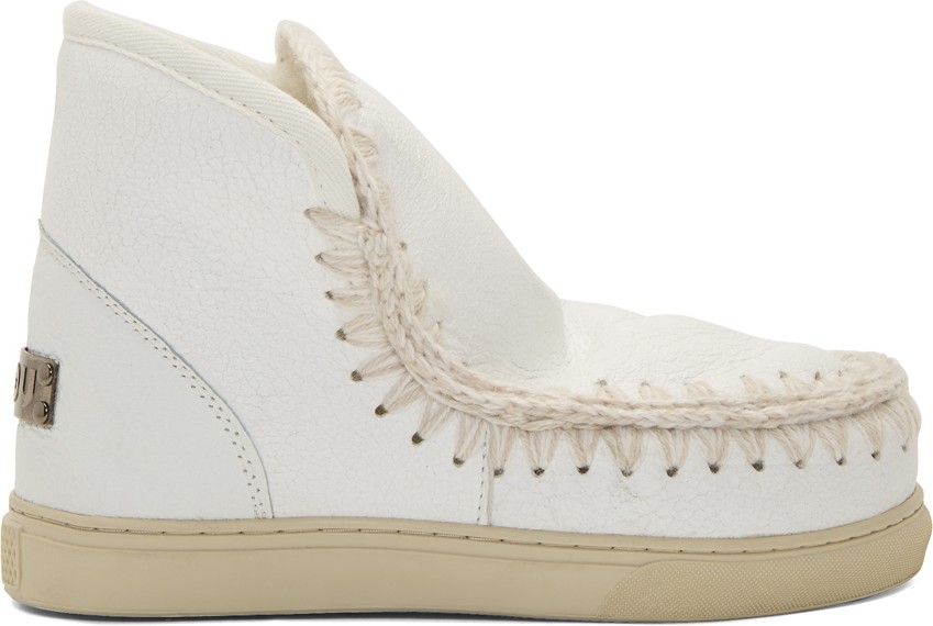 Mou White Cracked Mini Sneaker Boots