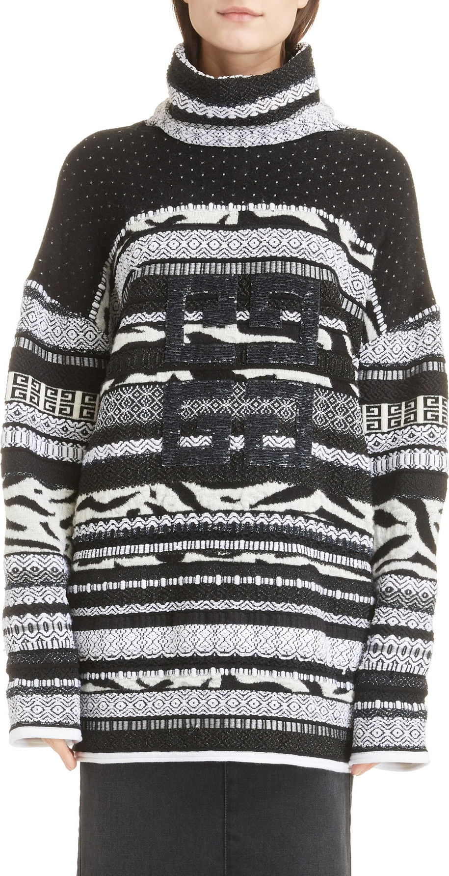 Givenchy Sequin Logo Jacquard Wool Blend Sweater