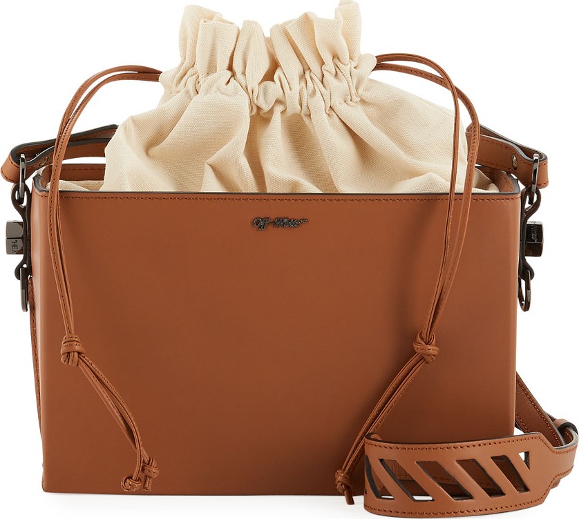 Off White Boxy Leather and Canvas Shoulder Bag