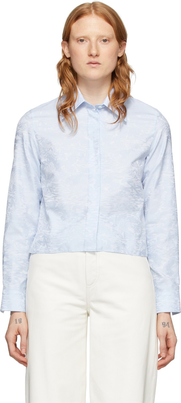 Off White Blue Waves Cropped Shirt