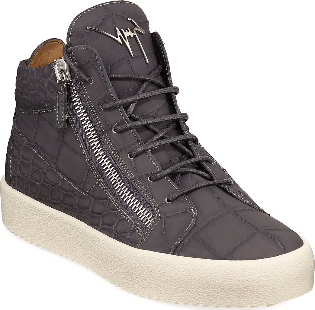 Giuseppe Zanotti Men's Embossed Leather Mid-Top Sneakers