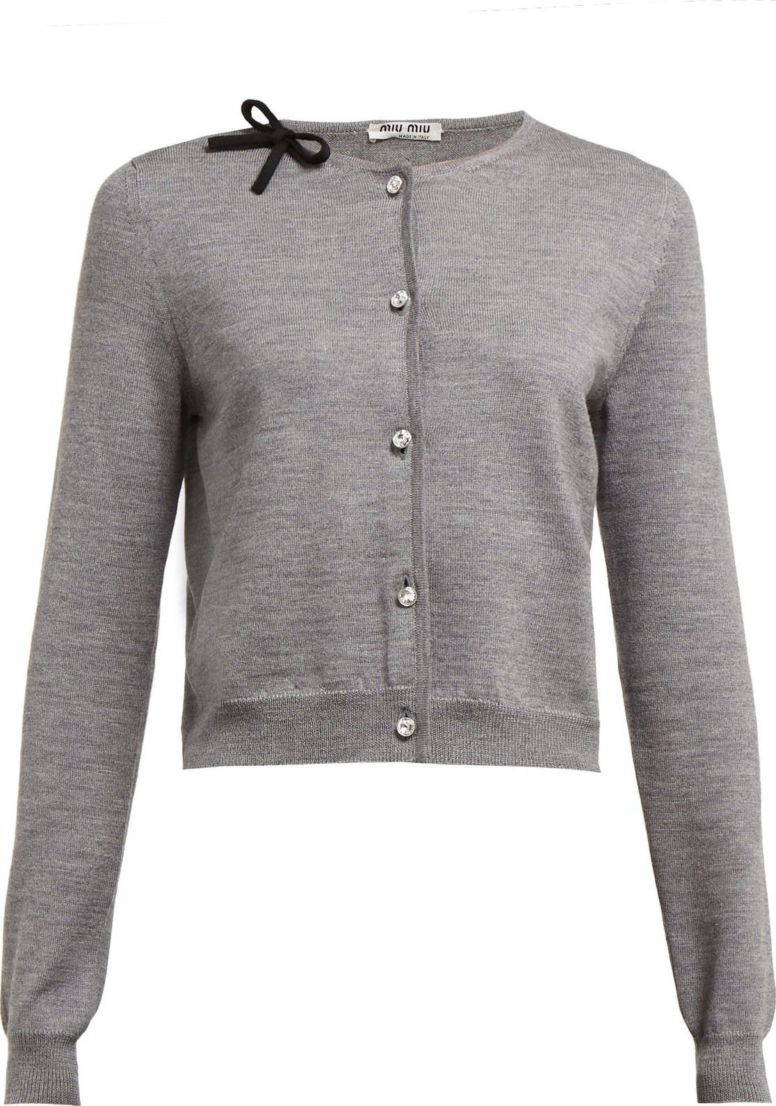 Miu Miu Bow and crystal-embellished wool cardigan