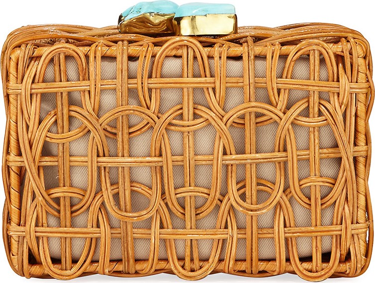Aranaz Chloe Woven Rattan Clutch Bag