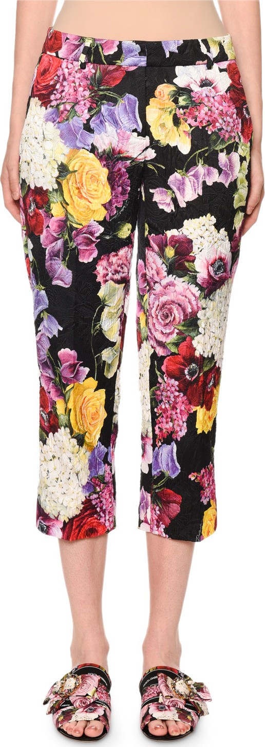 Dolce & Gabbana Multicolor Floral-Brocade Straight-Leg Crop Pants