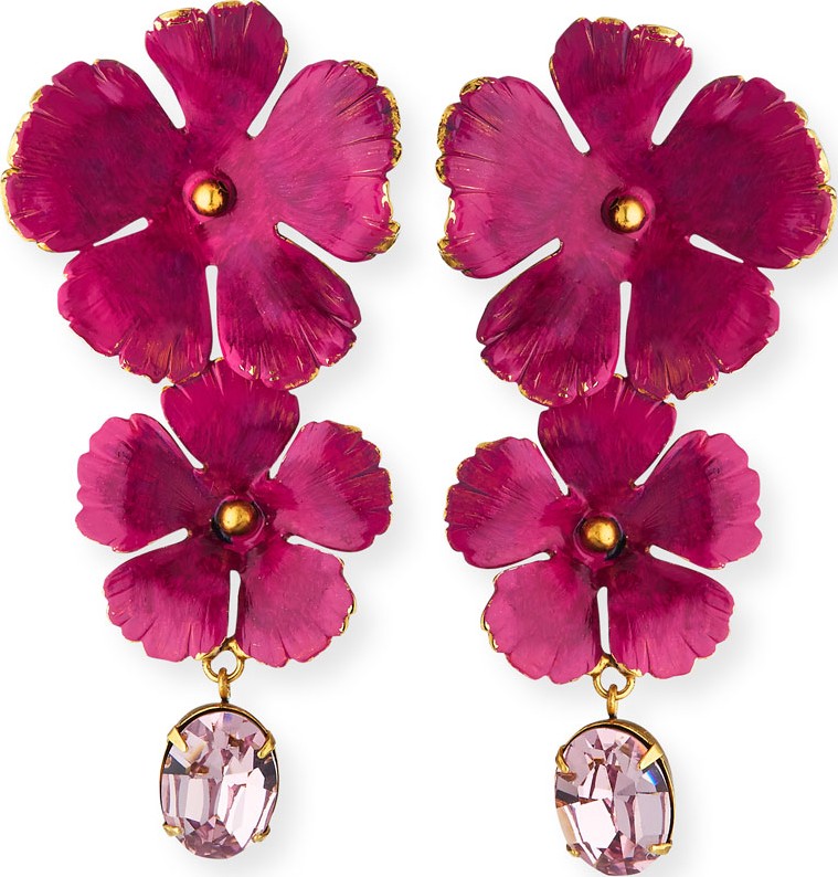Jennifer Behr Jacinta Double-Flower & Crystal Drop Earrings