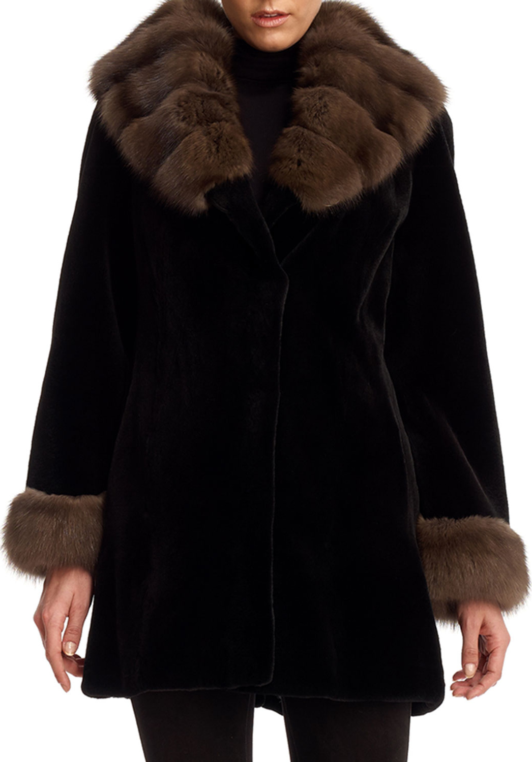 Gorski Sheared Mink Fur Stroller Coat with Sable Trim