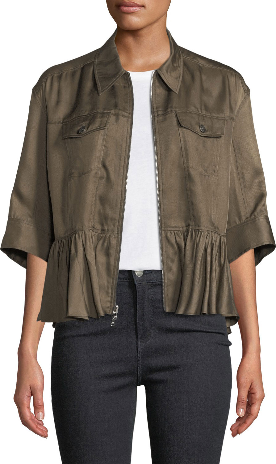Cinq A Sept Helene Short-Sleeve Cropped Peplum Jacket