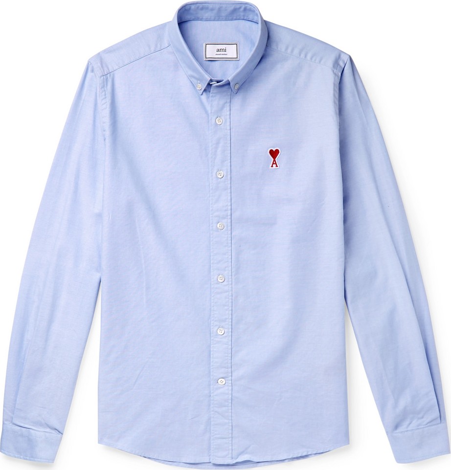 AMI Button-Down Collar Logo-Appliquéd Cotton Oxford Shirt