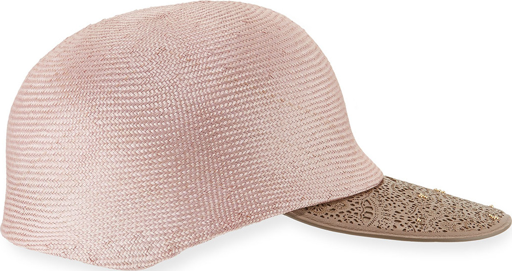 Inverni Straw Leather-Trim Baseball Cap