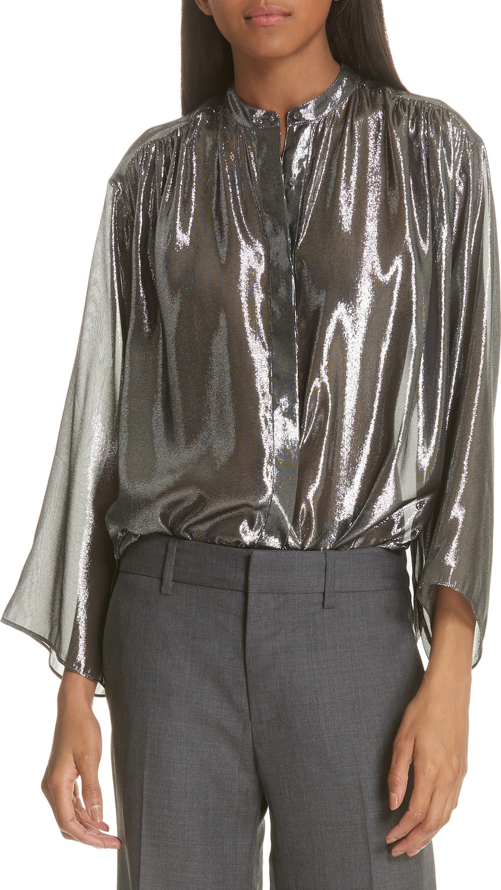 Nili Lotan Marlaina Silk Lamé Blouse