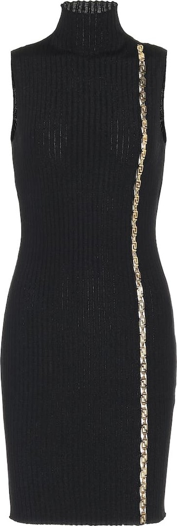 Versace Embellished stretch-wool dress