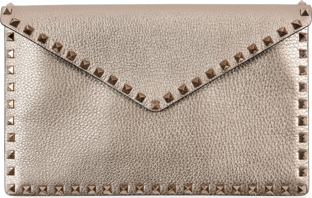 Valentino Rockstud Metallic Envelope Clutch Bag