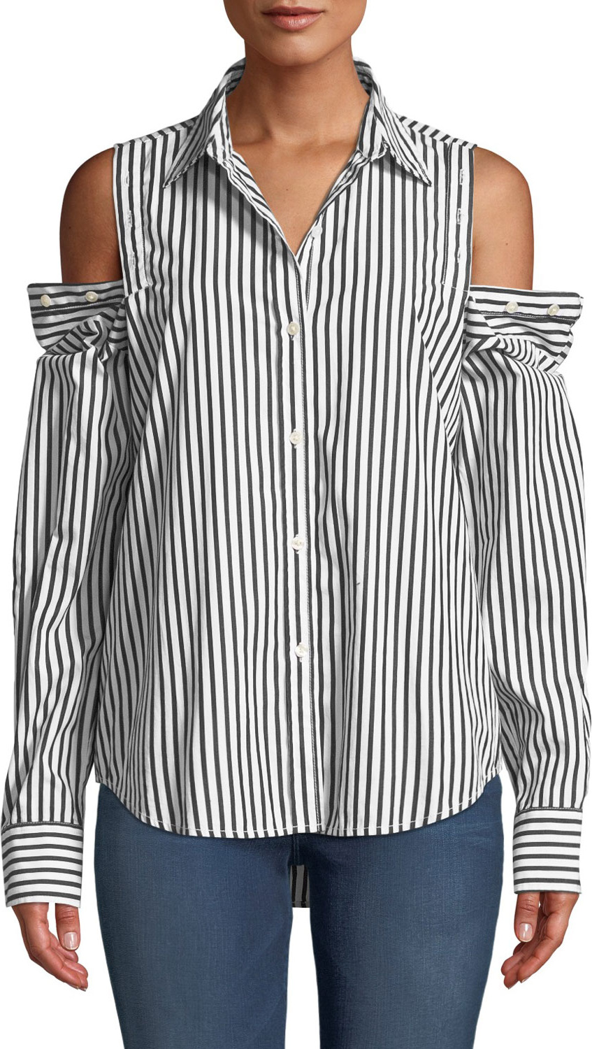 Current/Elliott The Loretta Striped Button-Shoulder Top