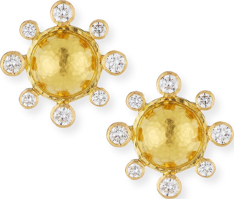 Elizabeth Locke Diamond-Detailed 19k Gold Dome Earrings