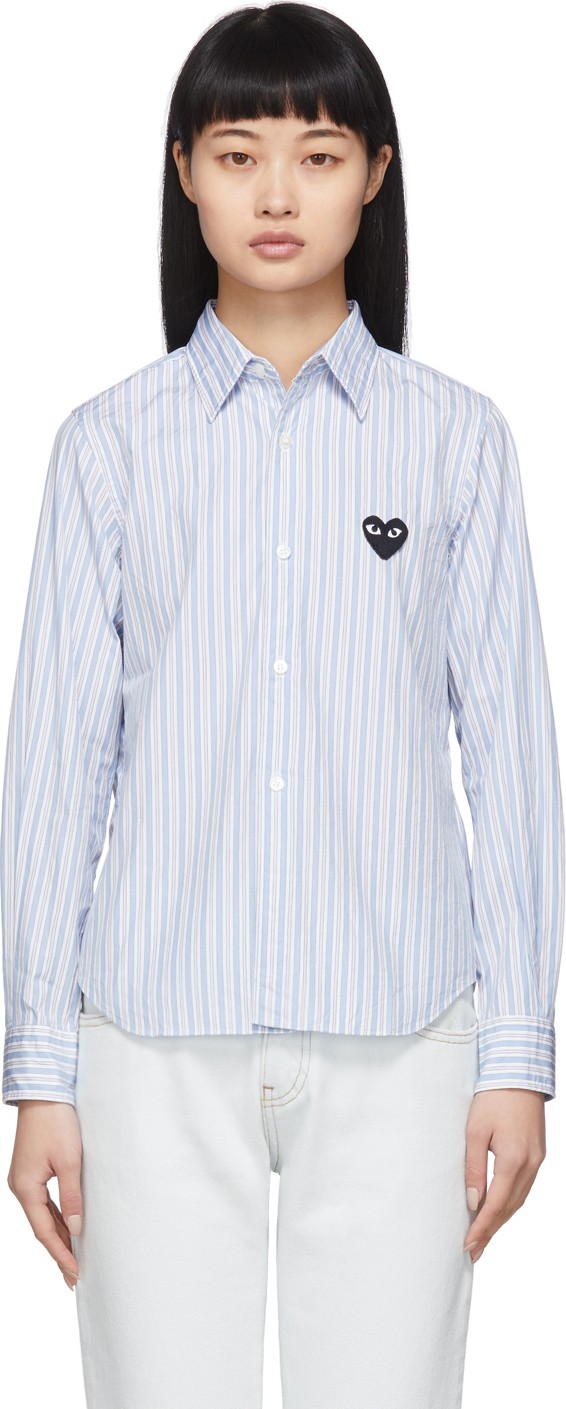 Comme Des Garcons PLAY Blue Striped Heart Patch Shirt